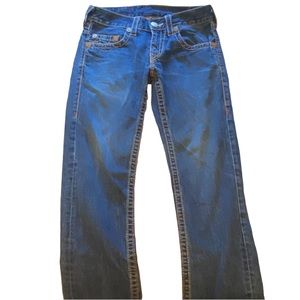 True Religion Bobby Big T Blue Jeans (Orange/Yellow Stitching)